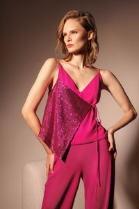 fuchsia loose top with sequin layer 