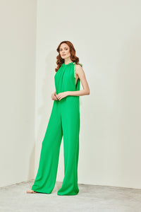 long loose green jumpsuit with open sides 