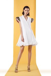 white short shirt dress with short sleeves