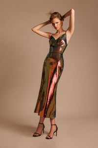 sequin fitted fire dress