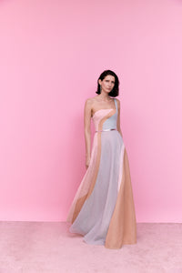 one shoulder asymmetrical long flared dress 