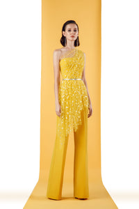 straight fit yellow taffeta pants 