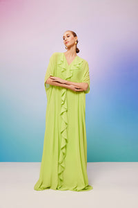 pistachio long kaftan with ruffles 