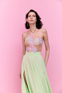 full embroidered pastel halter neck top