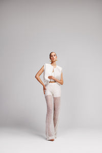 white embroidered pants with shorts lining 