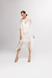 oversized white and gold kaftan with high neck scarf collar 